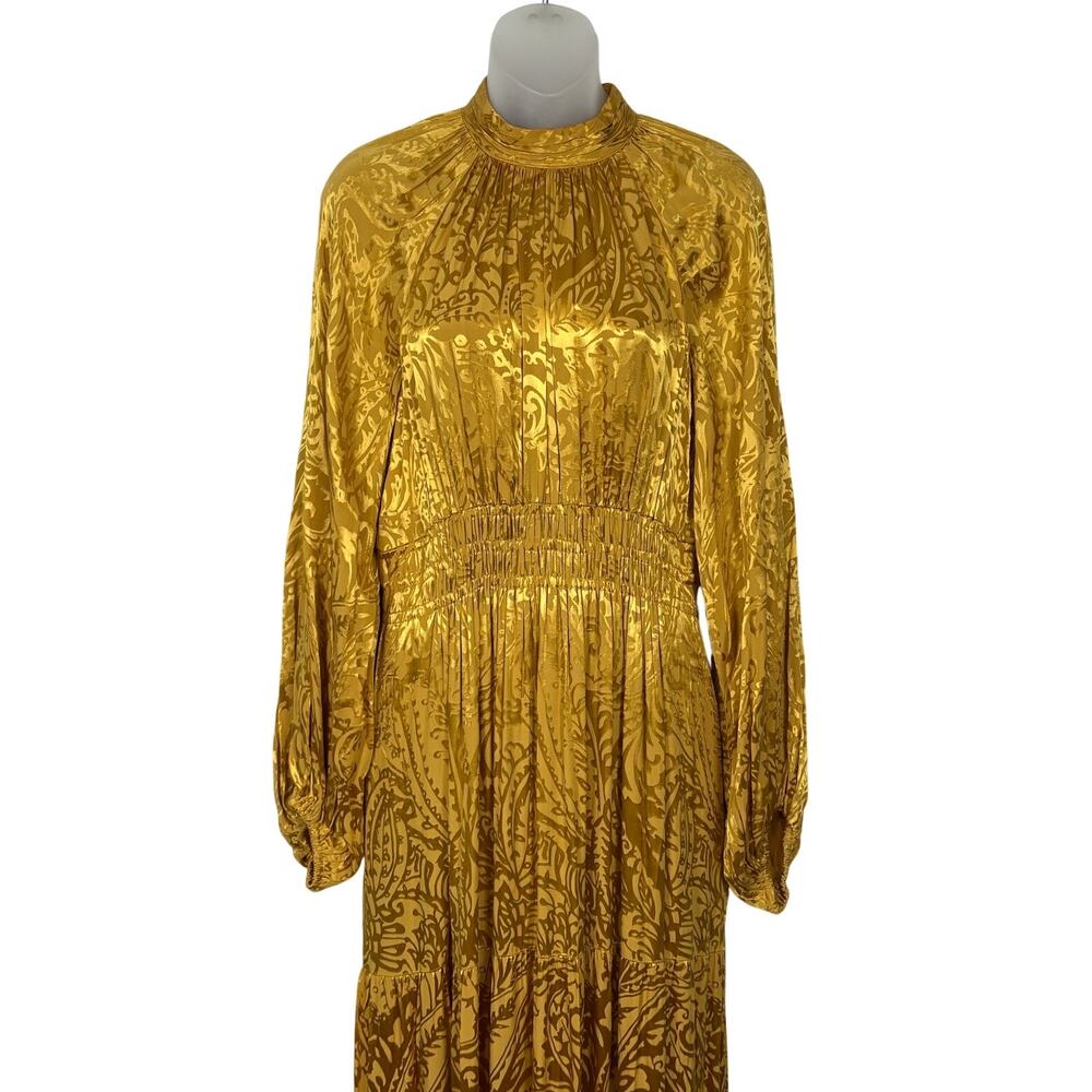 By Anthropologie The Somerset Long-Sleeve Maxi Dress Mock-Neck Gold Size M $178 - Picture 5 of 13